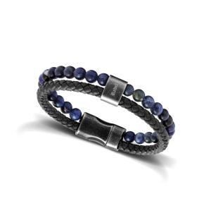 Rochet - Bracelet Karma 22cm Cuir Tresse Marine Et Lapis Lazuli