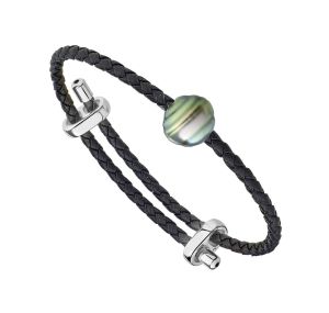 Bracelet acier + 1 perle de tahiti cerclee 11/12 mm
