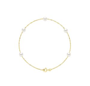 Bracelet 5 Perles de Culture d'Eau Douce Rondes  Chaîne Singapour Torsadée Or 375 Millièmes