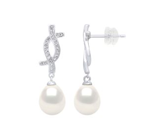 Boucles d'Oreilles Pendantes Argent 925/1000 - Perles Poires 8-9 mm