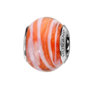 Charms Coulissant Argent Rhodie Murano Orange Filet Blanc   (KIT4)
