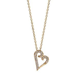 Collier Pl Or Pendentif Coeur Pierres Synth Blanches 45cm